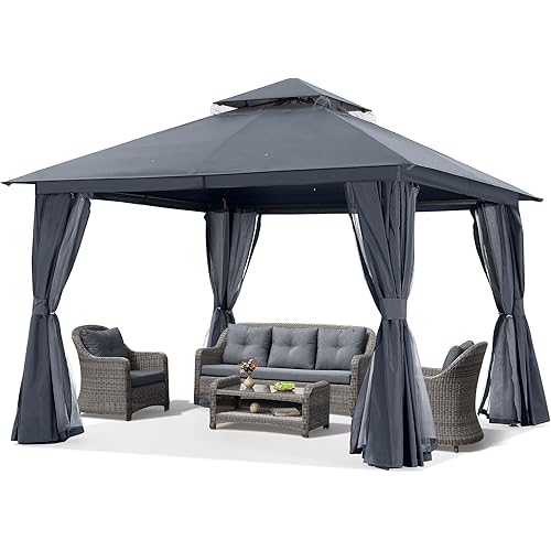 ABCCANOPY Outdoor Patio Gazebo 11x11 - Double Roof Canopy with Mosquito Netting and Curtain for Backyard, Deck, Garden, Lawn, Dark Grey
