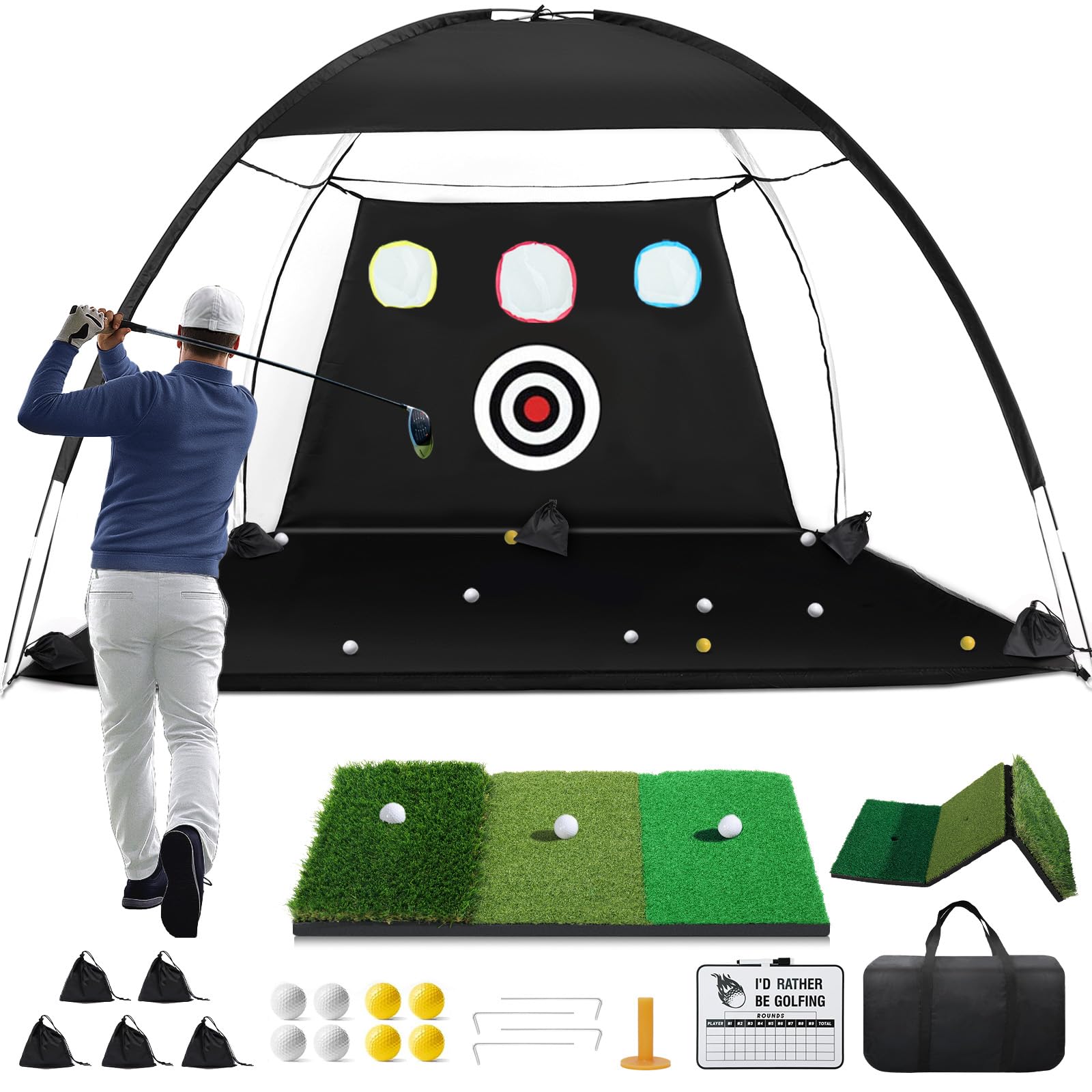 Golf Net, 10x7ft Golf Hitting Aid with Mat, Designed for Outdoor & Indoor Use, Practice Nets for Backyard Driving Real Balls, Ideal Gifts for Men Dad Husband & Golfers (10x7ft) - 1
