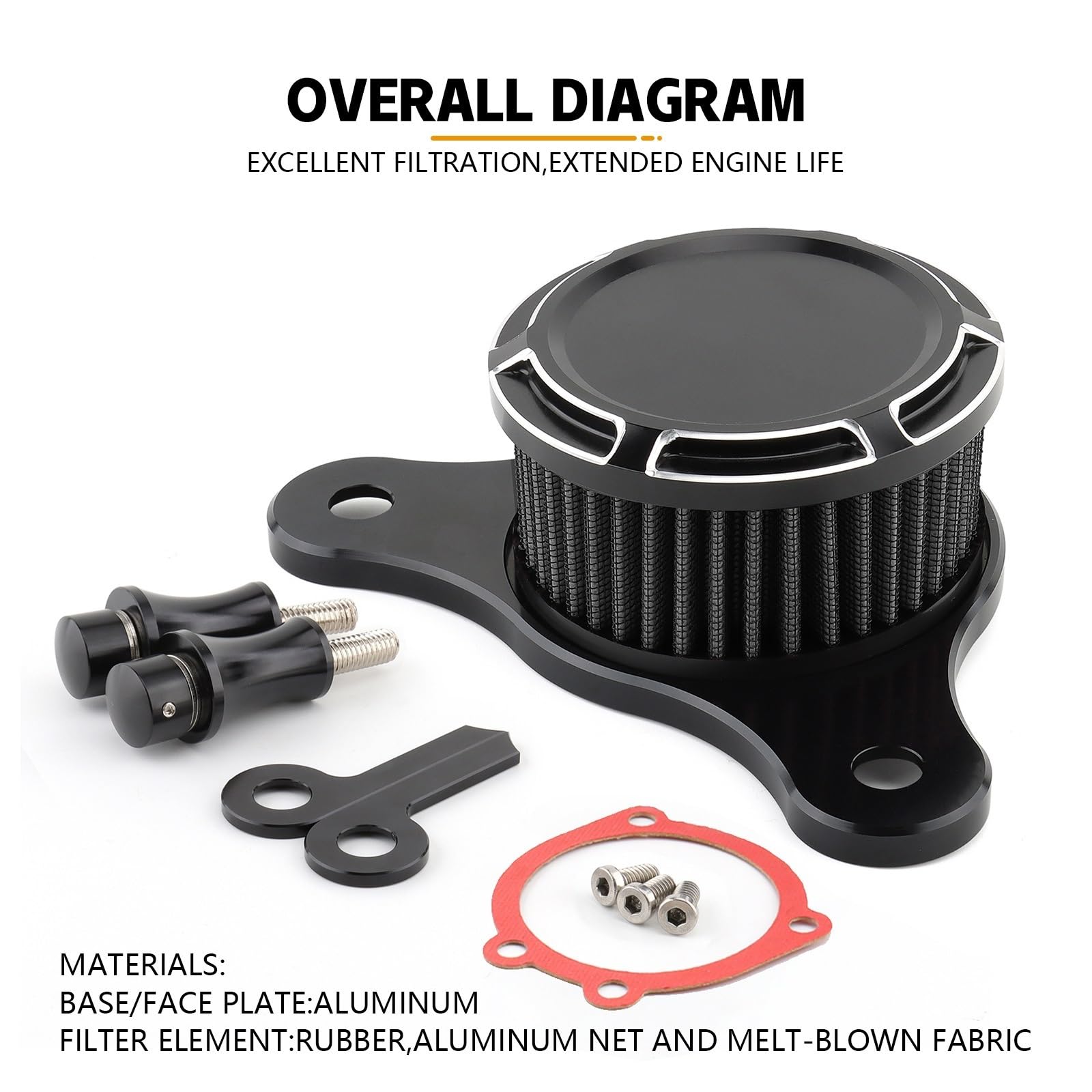 Kompatybilność z Pit Bike crossowym‌ Filtr powietrza w motocyklu filtr wlotowy pasuje do Harley Touring Road King Electra przemieszczanie się po ulicy Dyna FXR 93-17 Softail(Chrome-red)