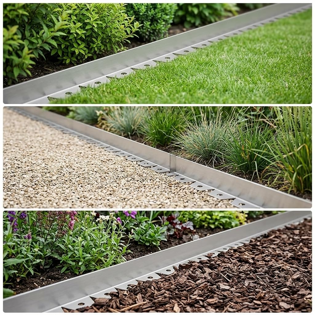 Bordure Jardin en Acier Inoxydable 304 Séparateur Pelouse et Terre Conception Flexible pour Configurations Courbes et Droites Maintien d'un, 1m de Long, 3cm de Large, 3cm de Haut