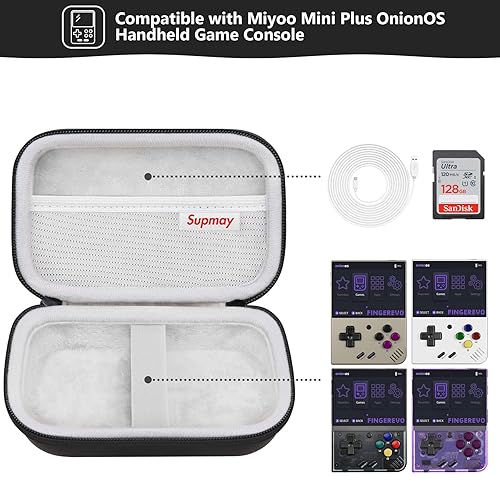 Miniatura 2 de Supmay Carrying Case for Miyoo Mini Plus OnionOS Handheld Game Console, Retro Gaming Console Storage Holder Travel Bag with Mesh Pocket for USB-C