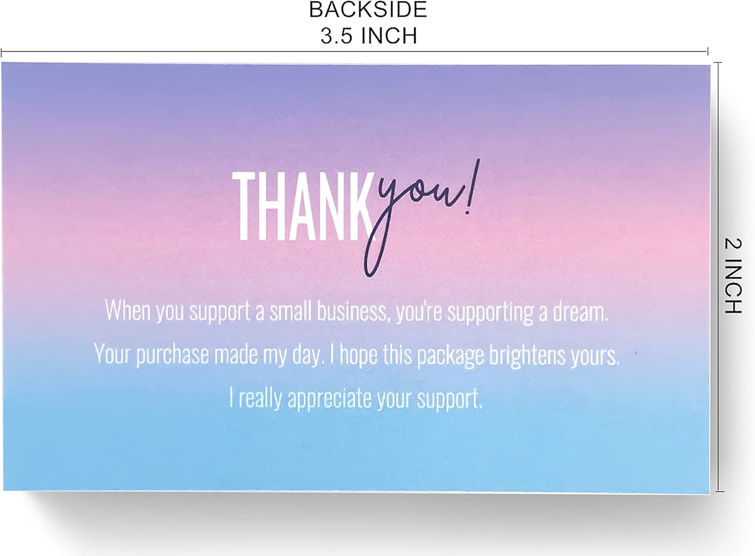 RXBC2011 Thank you Card Package Insert for Online business Pack of 100 Color Gradient pink Blue - Image 2