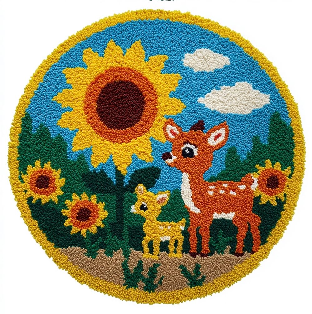 kitphoenix Round Latch Hook Kit Sunflower and Deer