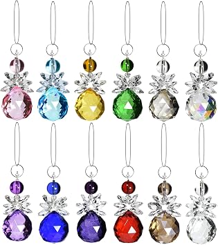 12 Pcs Glass Angel Hanging Ornaments, Multicolor Angels Suncatcher, Crystal Glass Angel Figurines
