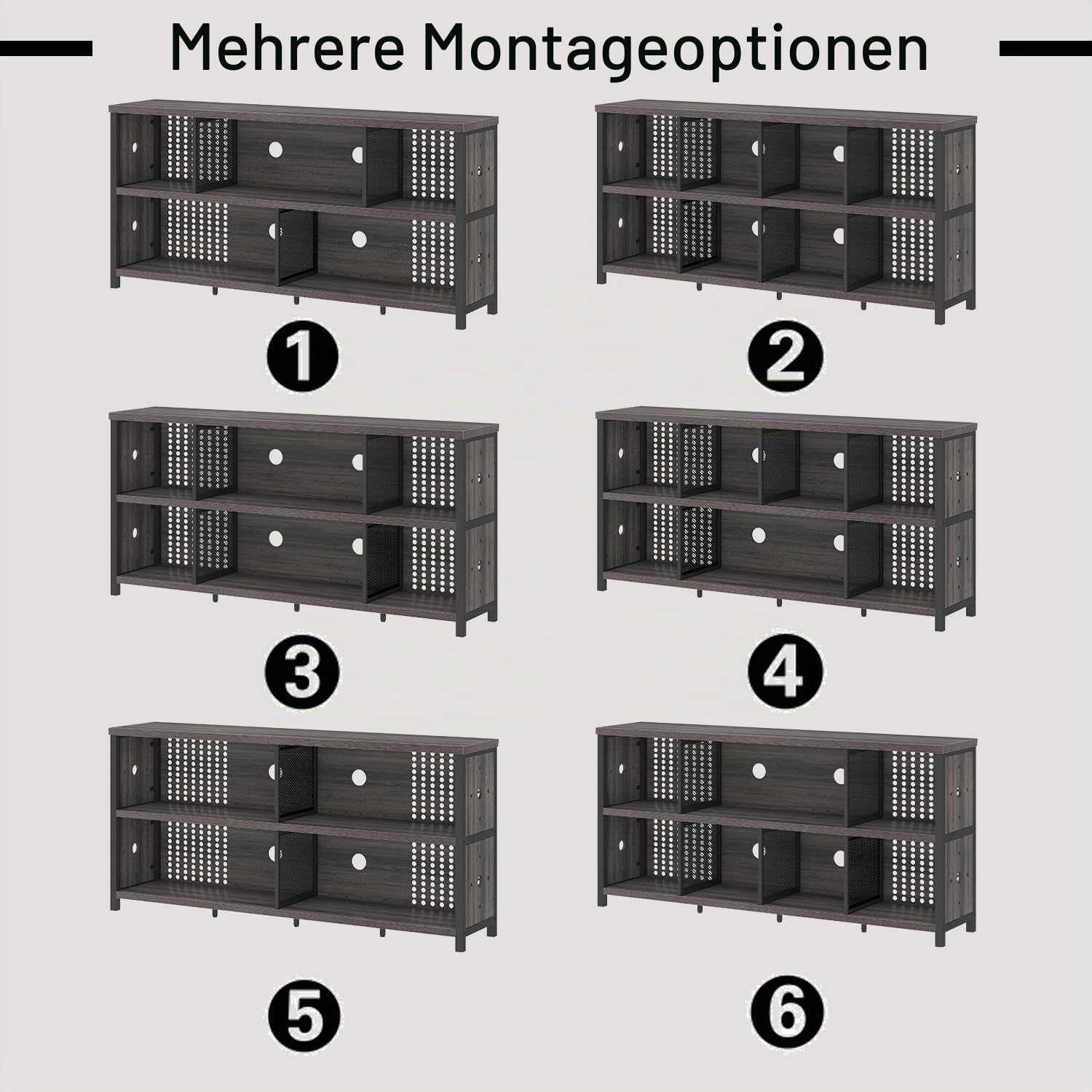 LVB Bücherregal Standregal mit Holz und Metall Bücherschrank mit 8 Offene Fächer Würfelregal Büroregal horizontal für Wohnzimmer Homeoffice Kinderzimmer Dunkelgrau 34T x 160B x 76H