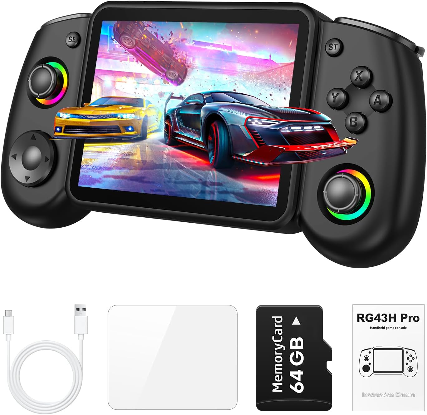 RG43H Pro Retro Handheld Game Console, 4.3 Inch Retro Gaming Console with 4000mAh Battery, RK3562 Opensource Hand Held Games Console, EmuELEC&RGBOX Dual Systems Video Console, HDMI TV Output, Black
