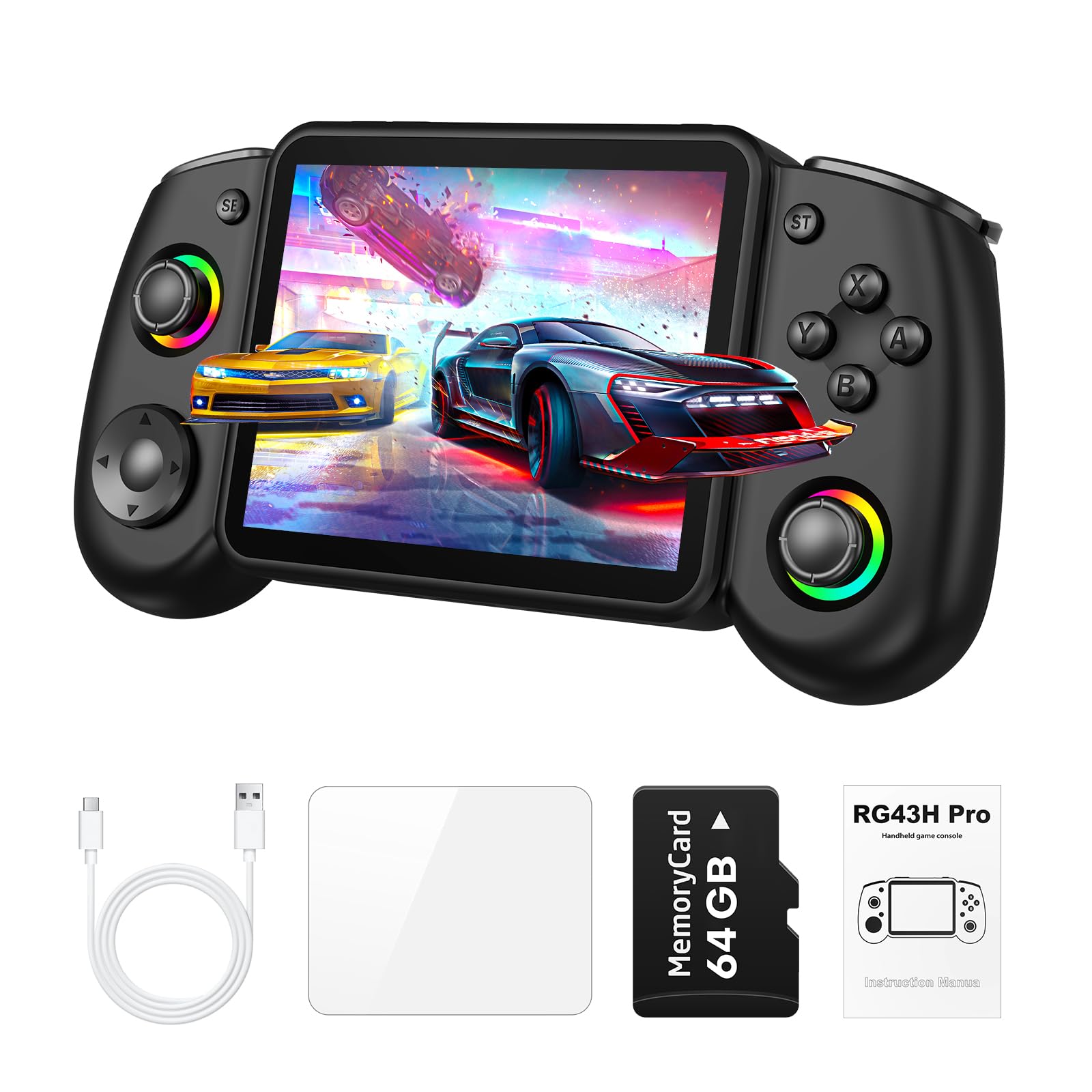 RG43H Pro Retro Handheld Game Console, 4.3 Inch Retro Gaming Console with 4000mAh Battery, RK3562 Opensource Hand Held Games Console, EmuELEC&amp;RGBOX Dual Systems Video Console, HDMI TV Output, Black
