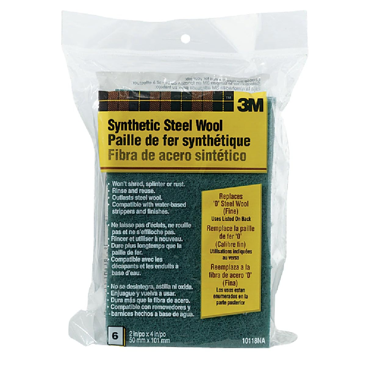 3M Synthetic Steel Wool Pads, 10118NA, 0 Fine