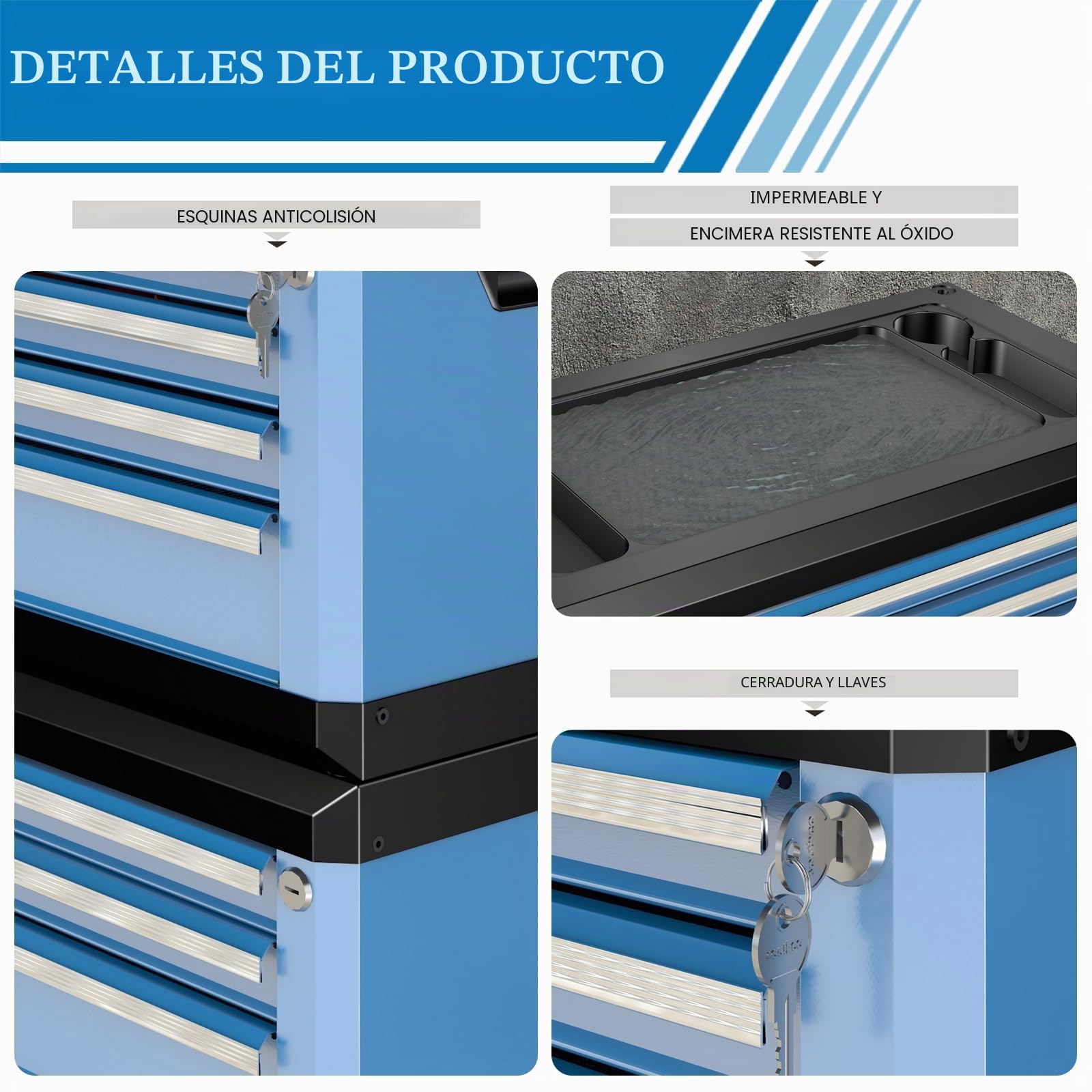 Caja de herramientas de 4 cajones con cerradura y llaves, caja de herramientas portátil con encimera multifuncional, con forro de cajón y agujeros de conexión, apilable con cajas de herramientas de 5
