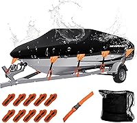 Vista 1 de NEVERLAND Funda para barco impermeable de grado marino resistente de poliéster 600D, lona remolcable, se adapta a V-Hull y Tri-Hull, Runabouts