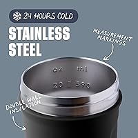 Vista 3 de BlenderBottle Strada Taza mezcladora, botella de agua aislada. de acero inoxidable. con batidor de alambre, 24 onzas, negro