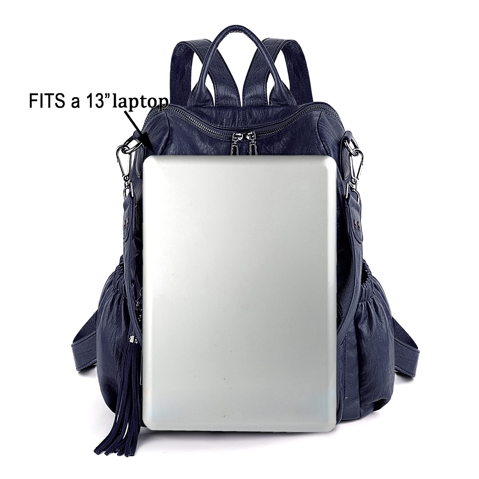 UTO Femme Sac porté Dos Anti-Vol Sac à Main porté épaule Glands Multi Compartiment PU Cuir lavé - 5