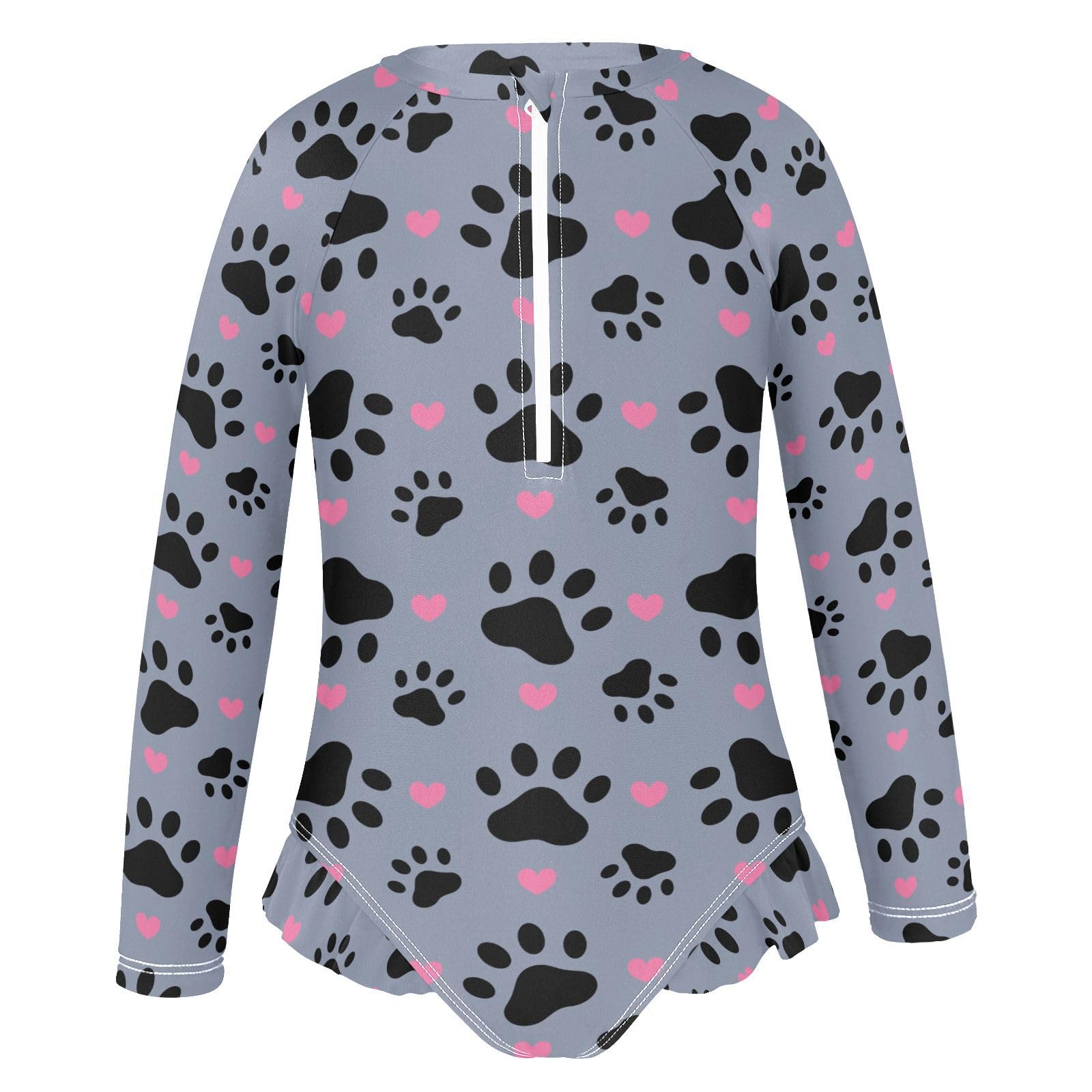 Ollabaky Baby Girls Long Sleeve Swimsuit Paw Print Dog Cat One Piece Bathing Suit Rash Guard UPF50+ Toddler Girl Swimwear, 7-8T Multi