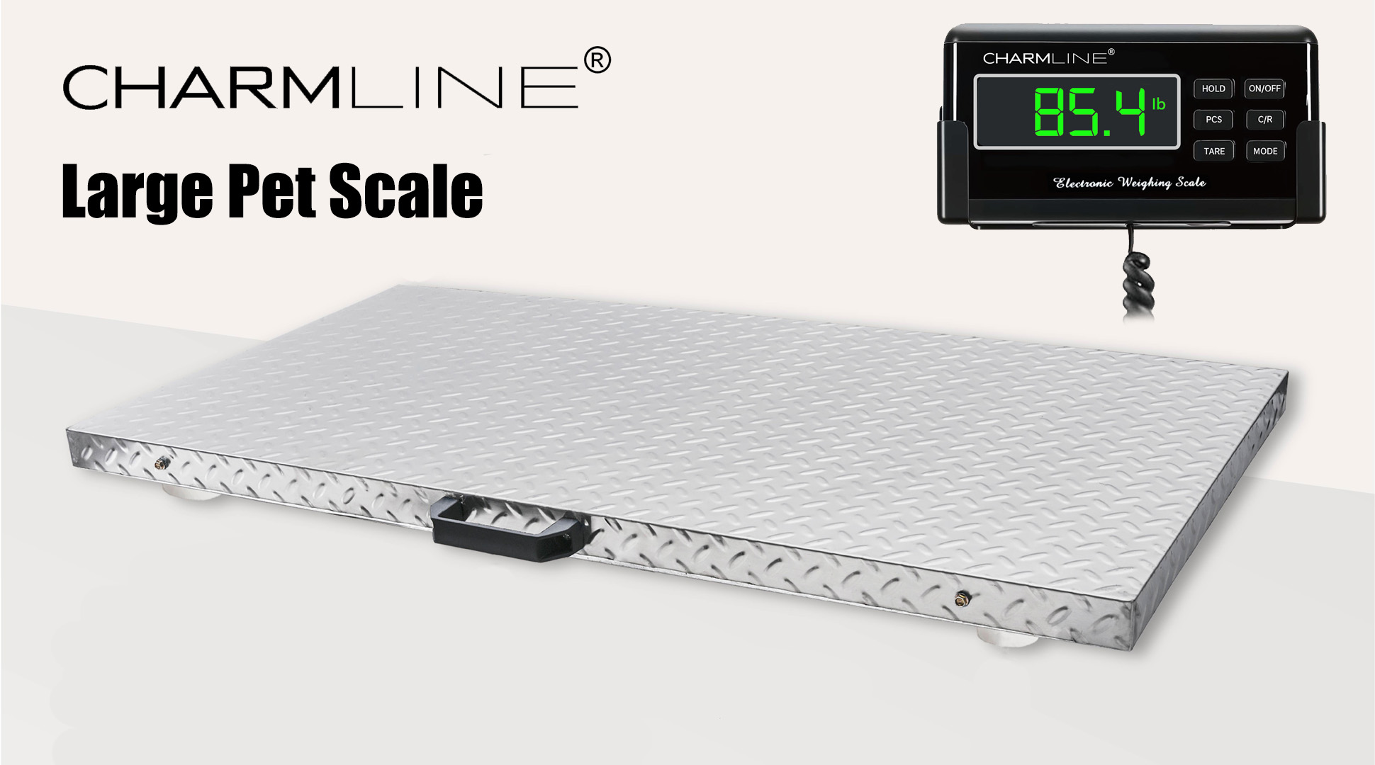 Image of Charmline 1100lbs x 0.2lbs High Accuracy Digital Postal Scale with 41x21 in Large Stainless Steel Platform, Heavy Duty Scale for Dog, Pig, Goat Sheep, Battery & AC Adapter Powered, Slip-Resistant