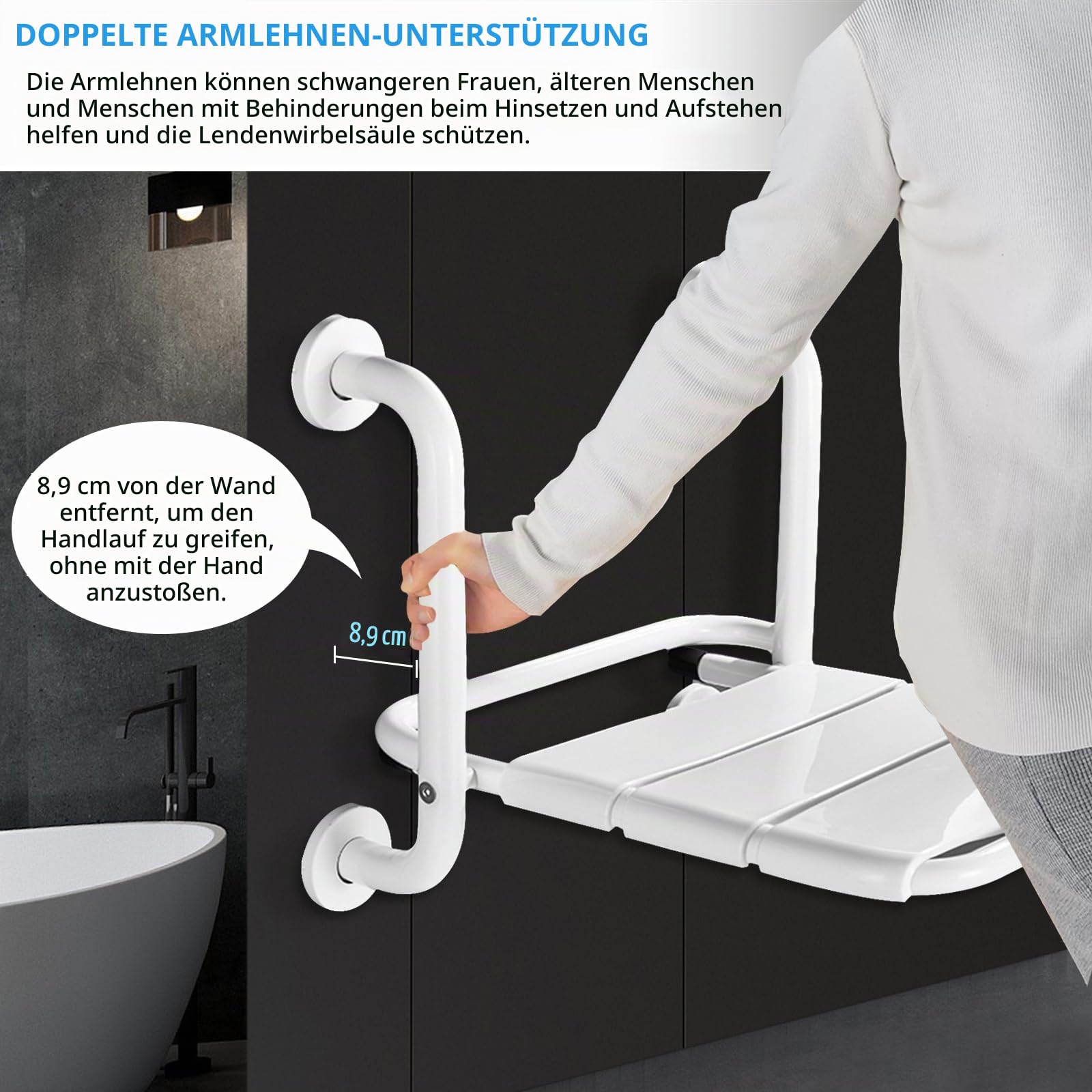 YUCHENGTECH Duschsitz Klappbar Wandmontage 150 Kg Duschhocker | Edelstahl für Senioren Schwangere und Behinderte