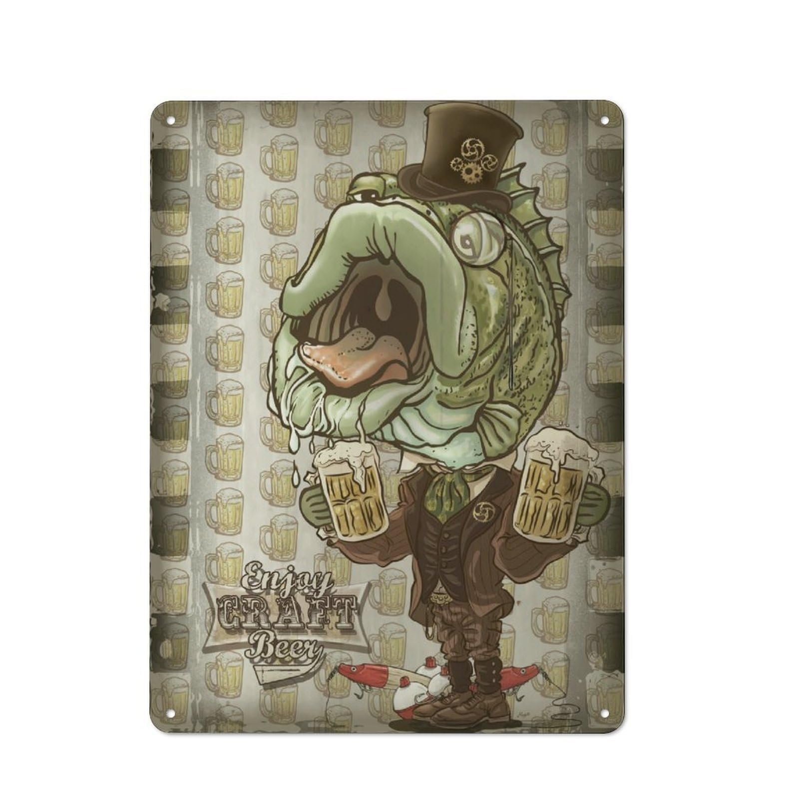 Junmoney Bass Fish Enjoy Craft Beer Decorative Metal Plaque For Bar Wall, Pub Room And Party Space, Gift For Friends, Dad Or Home Bar Owners, 40X30cm