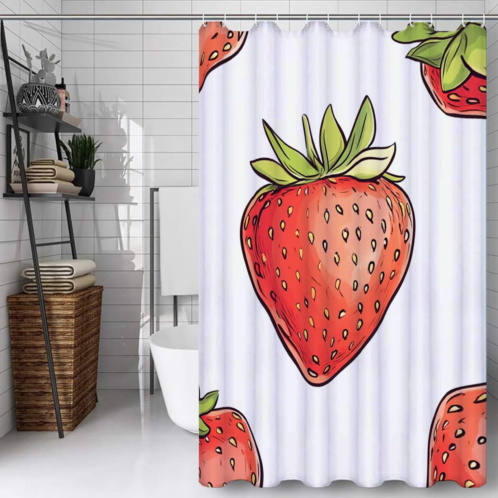 Rideau douche beige fraise pour moderniser la salle de bain du domicile