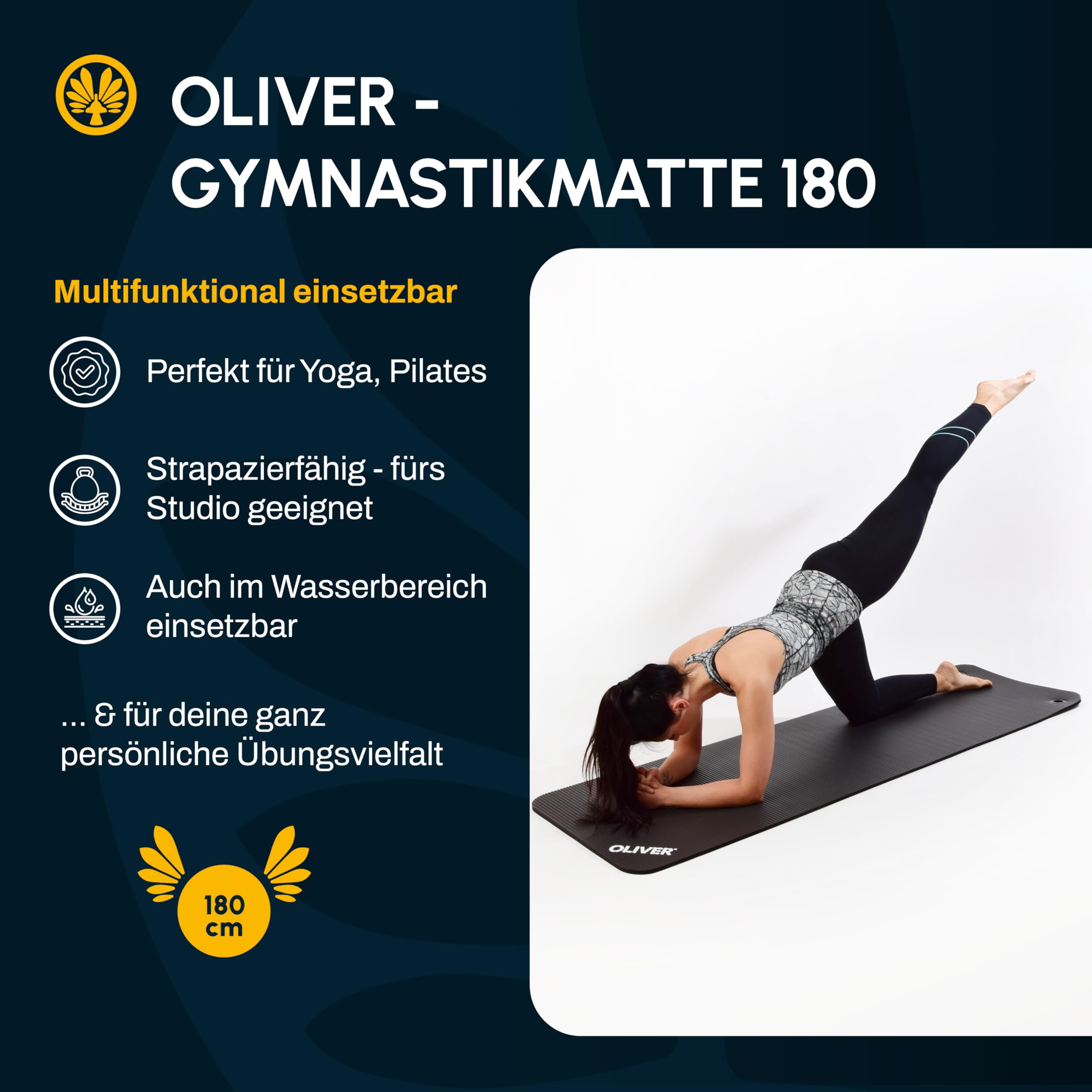 Oliver – rutschfeste Sportmatte gerillt mit Ösen – Yogamatte für Pilates, Gymnastik & Fitness – hautfreundlich & feuchtigkeitsabweisend – Gymnastikmatte Fitnessmatte (180x60x1cm | Anthrazit)