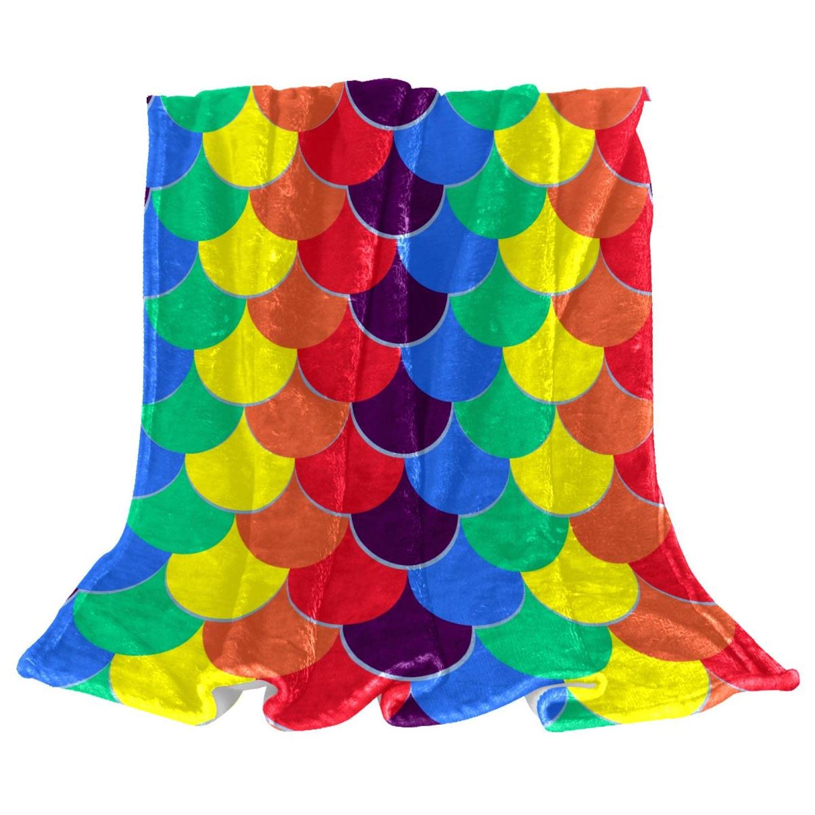 Couverture polaire légère peluche écailles poisson arc-en-ciel plaid