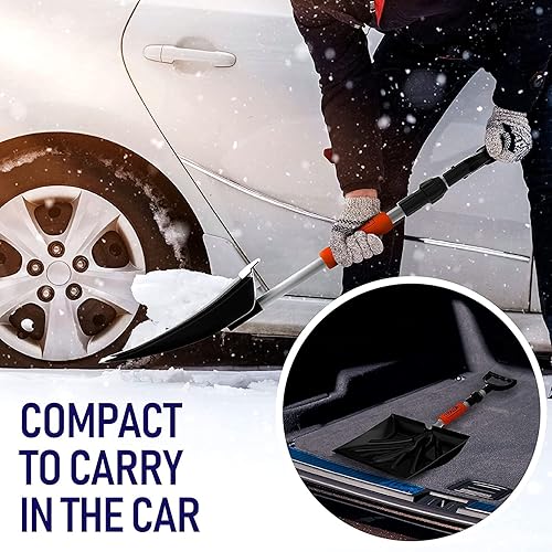 Miniatura 6 de Pala de nieve para entrada de coche, hogar, garaje, pala de nieve plegable portátil con mango ergonómico retráctil y gran capacidad para quitar la