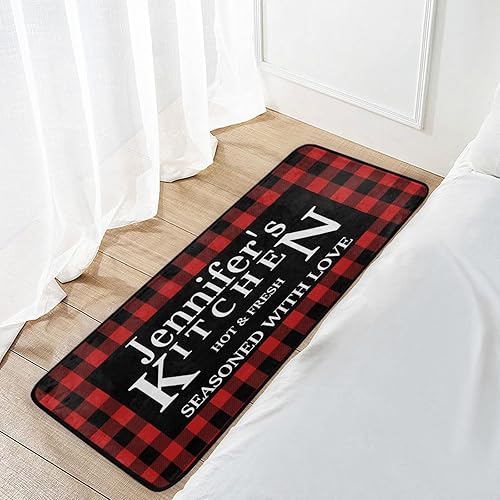 Miniatura 7 de Alfombras de cocina personalizadas a cuadros negros y rojos, antideslizantes, acolchadas, antifatiga, para fregadero de pie, lavandería, oficina en