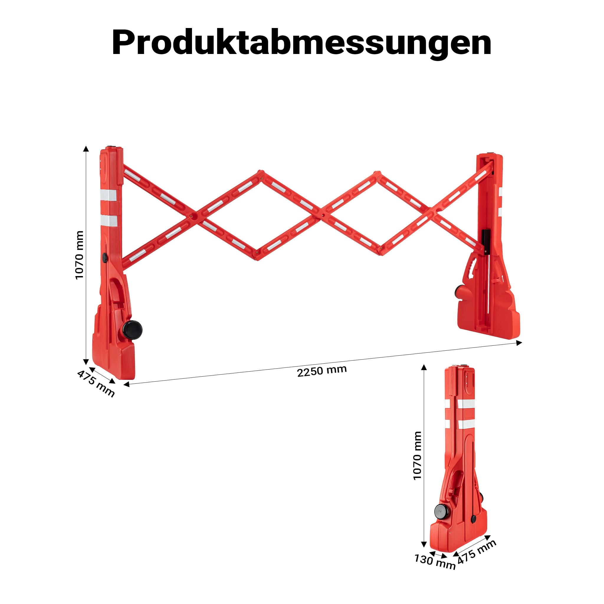 Wiltec ausziehbares Absperrgitter 200 cm aus Kunststoff, Scherengitter mit Reflektorband, Baustellenabsperrung befüllbar und faltbar, Absperrung für Verkehr