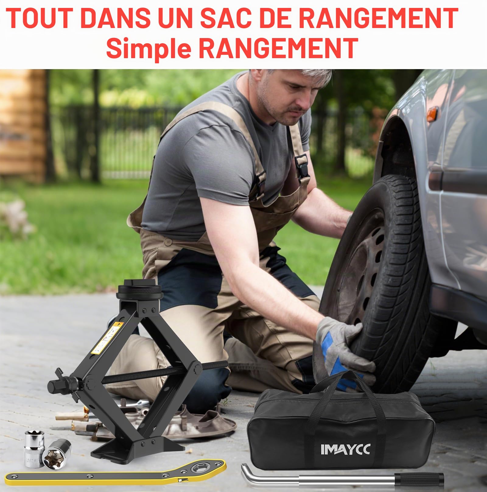 IMAYCC Cric Voiture 2.5T, Universel Crique Voiture pour BMW Série avec 2 Tampon Caoutchouc,Portable Cric de Levage avec Clé pour Écrous de Roue, Set Urgence Automobile pour SUV MPV BMW(1/3/5/6/7/Z/X)