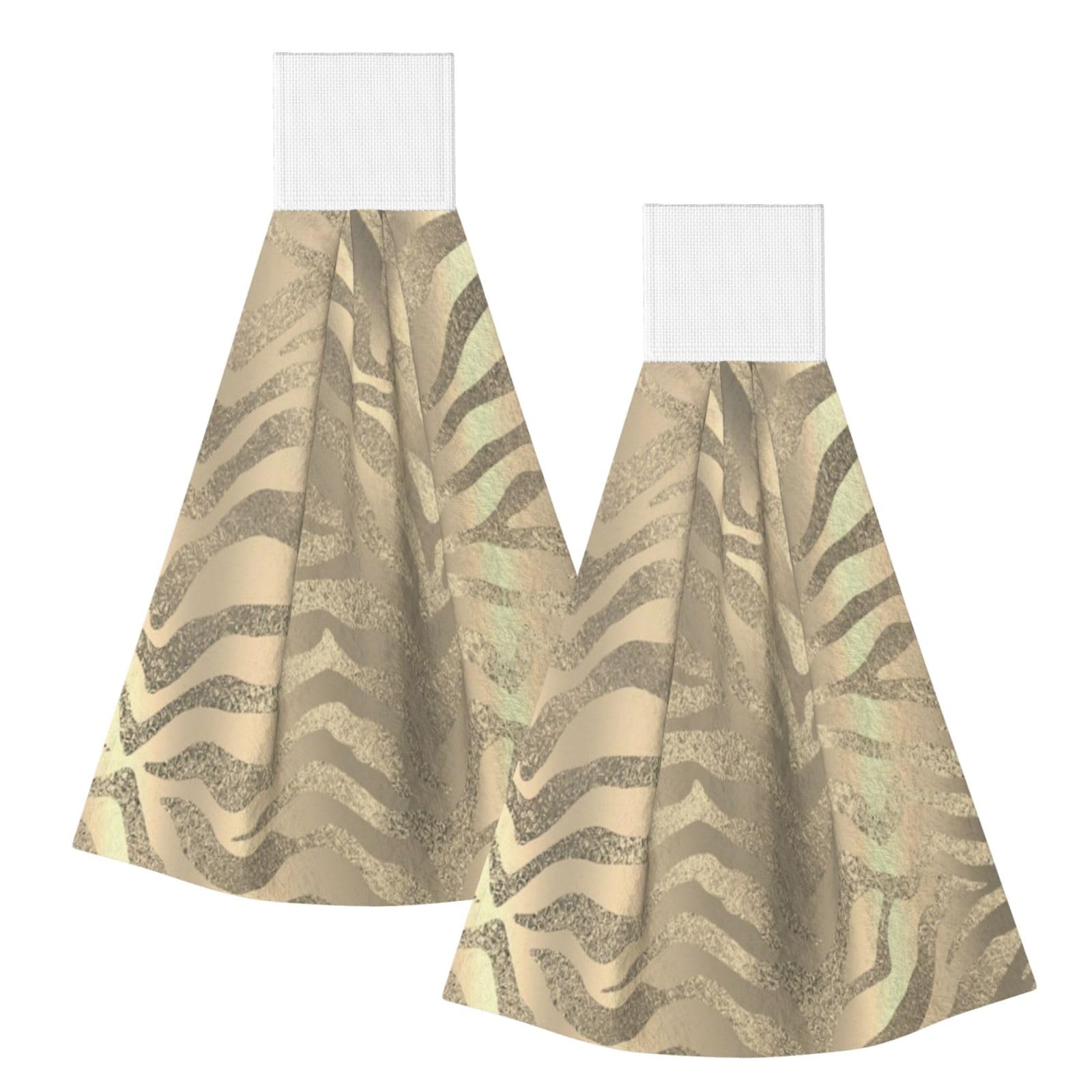 DOPKLNA Safari African Gold Glam Zebra Animal Skin Sepia, 2 Pcs Hanging Coral Fiber Hand Towels for Bathroom, Absorbent Kitchen Towels