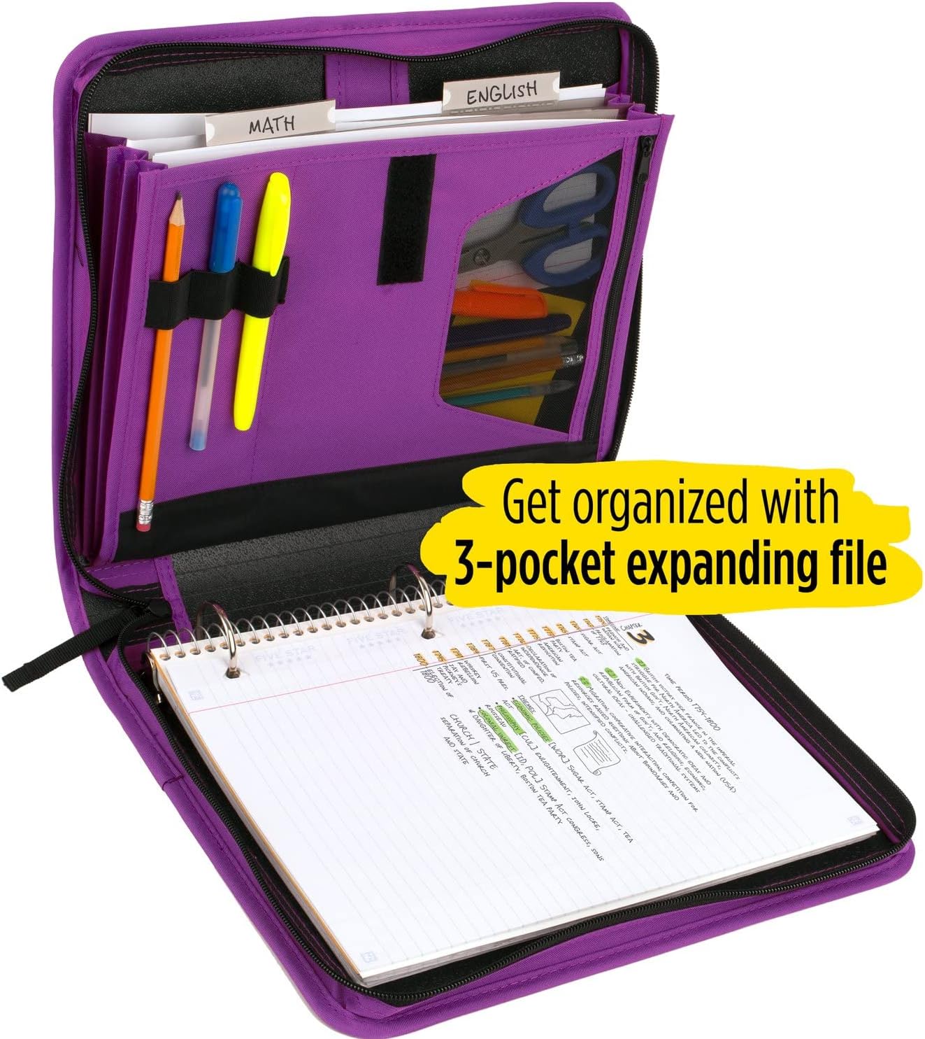 Five Star Zipper Binder, 1-1/2 Inch 3-Ring Binder with 3-Pocket Expanding File, 500 Sheet Capacity, Color Will Vary (72532) : Everything Else