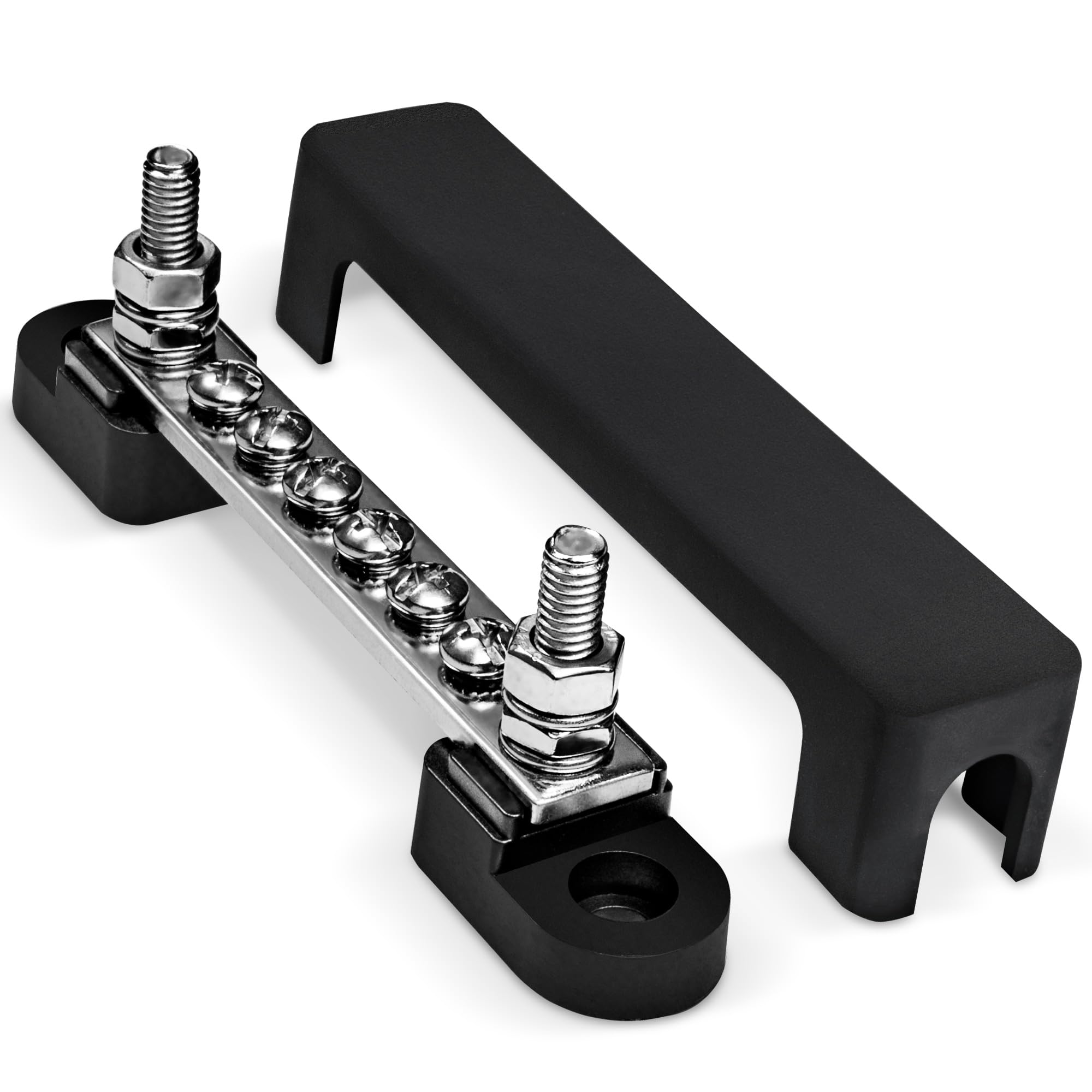 ONLINE LED STORE 4" Ground Power Distribution Terminal Block Battery Bus Bar [Max. 300V AC/48V DC] Negative Insulated Busbar for Auto Marine Car Trailer RV Boat - Black