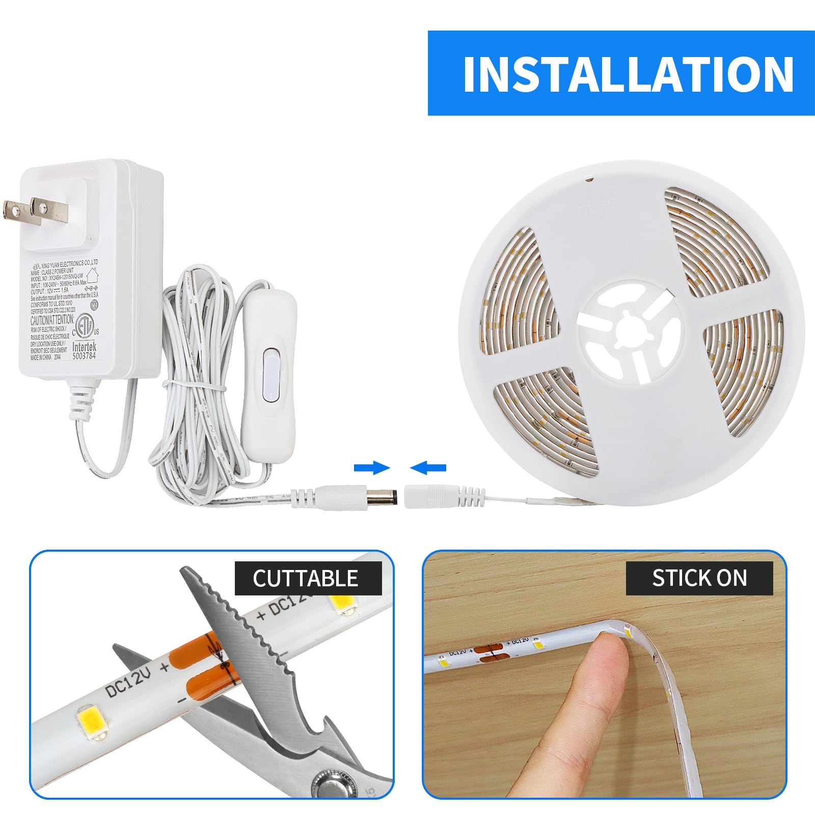 Toyunia LED Strip Light, 3500K Warm White, 16.4ft, Bright LED Tape Lights, Strong 3M Adhesive, Suitable for Home, Kitchen, Under Cabinet, Bedroom LED Strip Light Under Cabinet