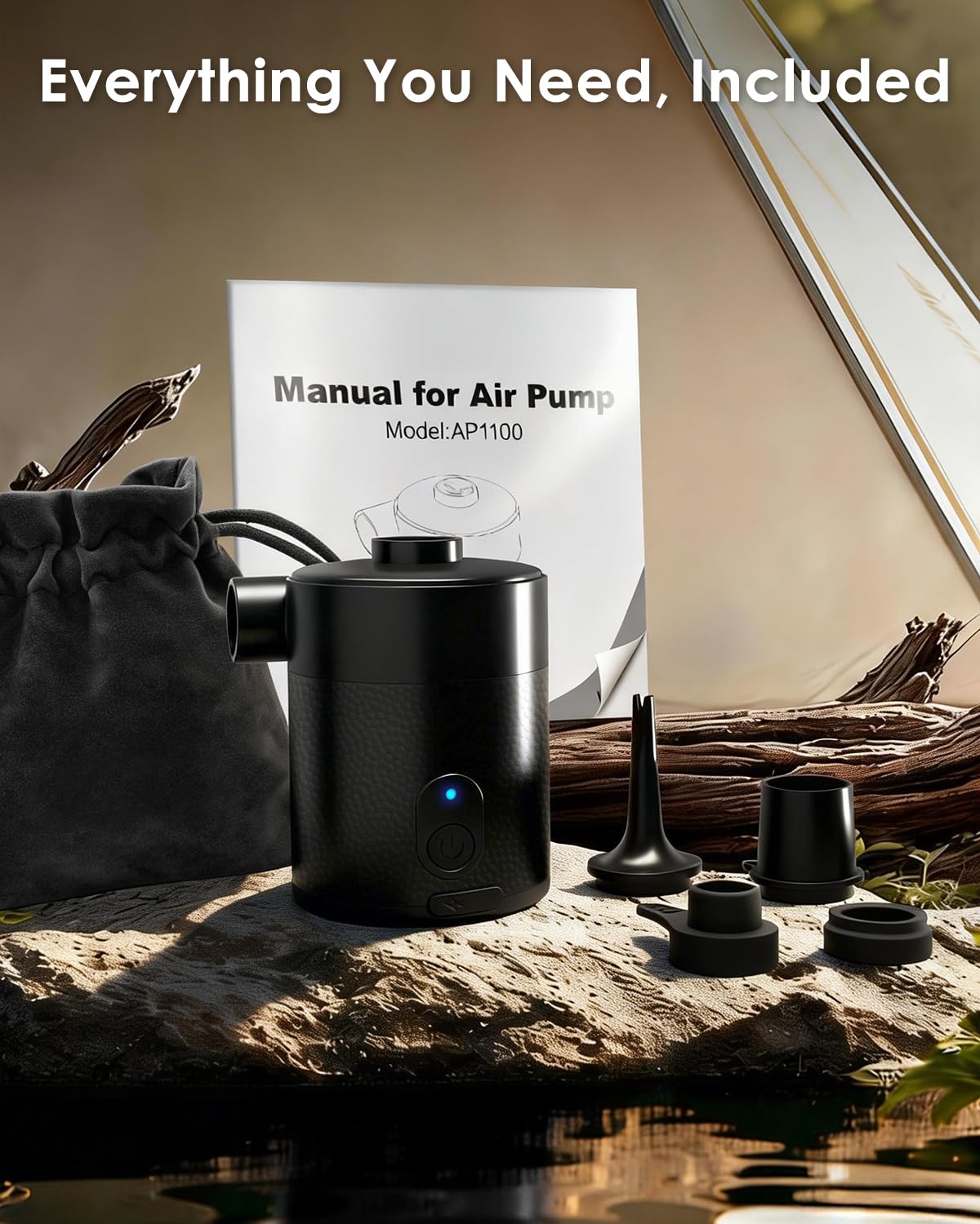 Mojimdo 2 en 1 Mini Bomba De Aire Eléctrica Batería 4000 mAh – Portátil, 5000 Pa, 450 L/Min, Inflar Y Aspirar, 4 Boquillas para Colchón Inflable, Bote Hinchable, Camping, Piscina Y Bolsas De Vacío