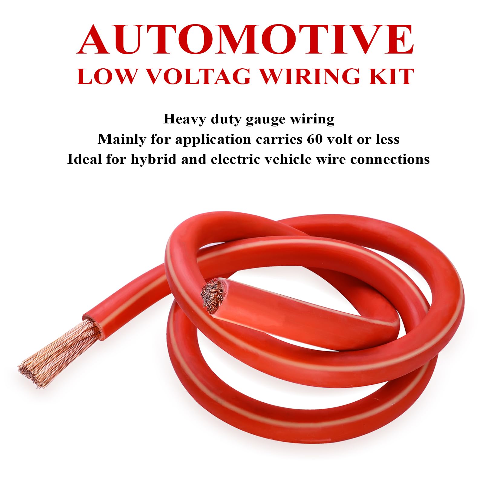 SUNNAREPOON 2 Gauge Welding Cable (12.5 Feet, Red) - Copper Clad Aluminum Battery Wire with M8 & M10 SC Cable Lugs for Car, Truck, Camper, RV, Solar