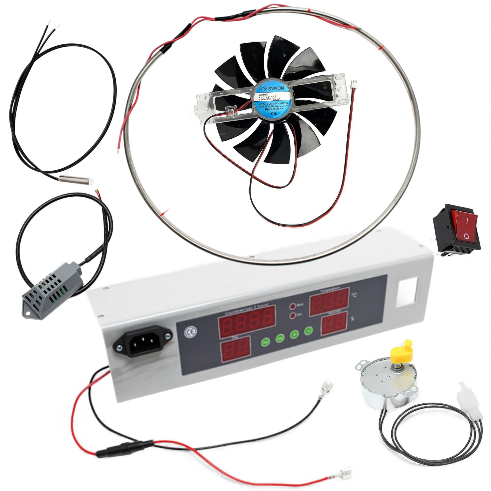 Kit de montaje para incubadora de bricolaje, panel de control digital con ventilador, resistencia de calentamiento y motor gira huevos, pantalla LED, componentes para incubación automática