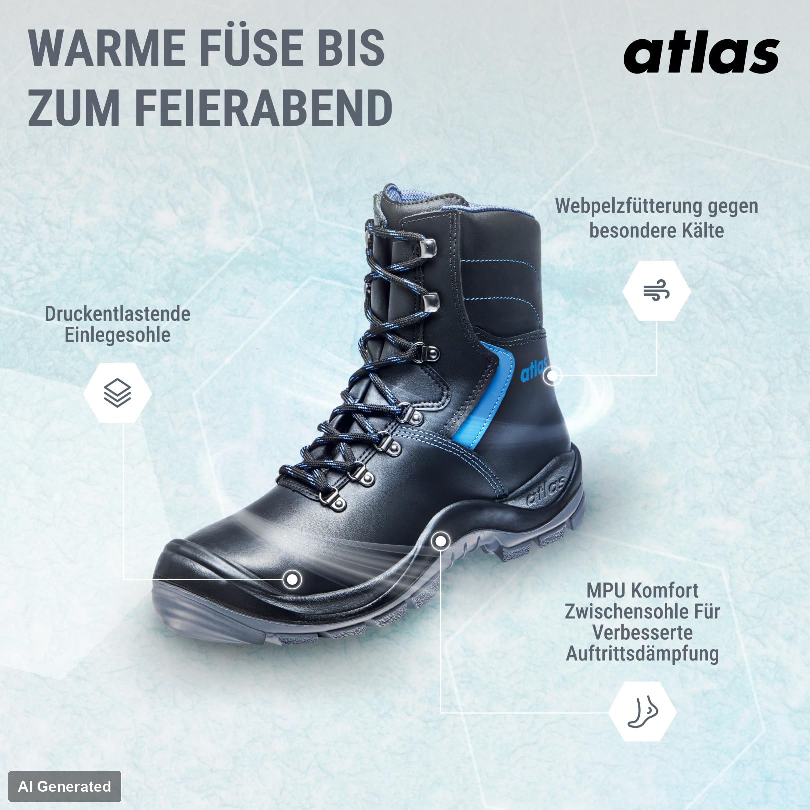 Atlas Anatomic BAU 845 S3 Sicherheitsstiefel, Herren, BAU & Outdoor, Wasserabweisend, Durchtrittsicher, Weite 10