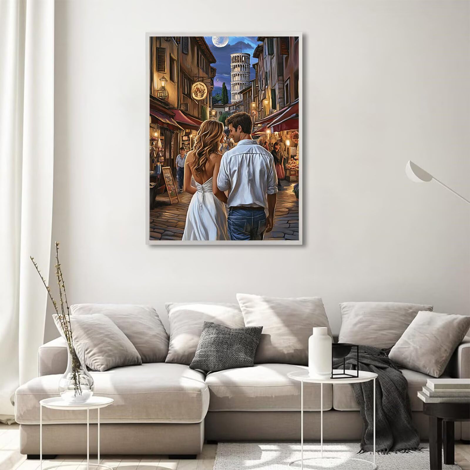 Diamond Painting Paare, Straße Diamond Painting Erwachsene 5D Runder Full Drill Diamond-painting, DIY Kreuzstich Bastelset Kreativ Set für Erwachsene, Crystal Art Home Wand Dekor, 90x120cm, Model709