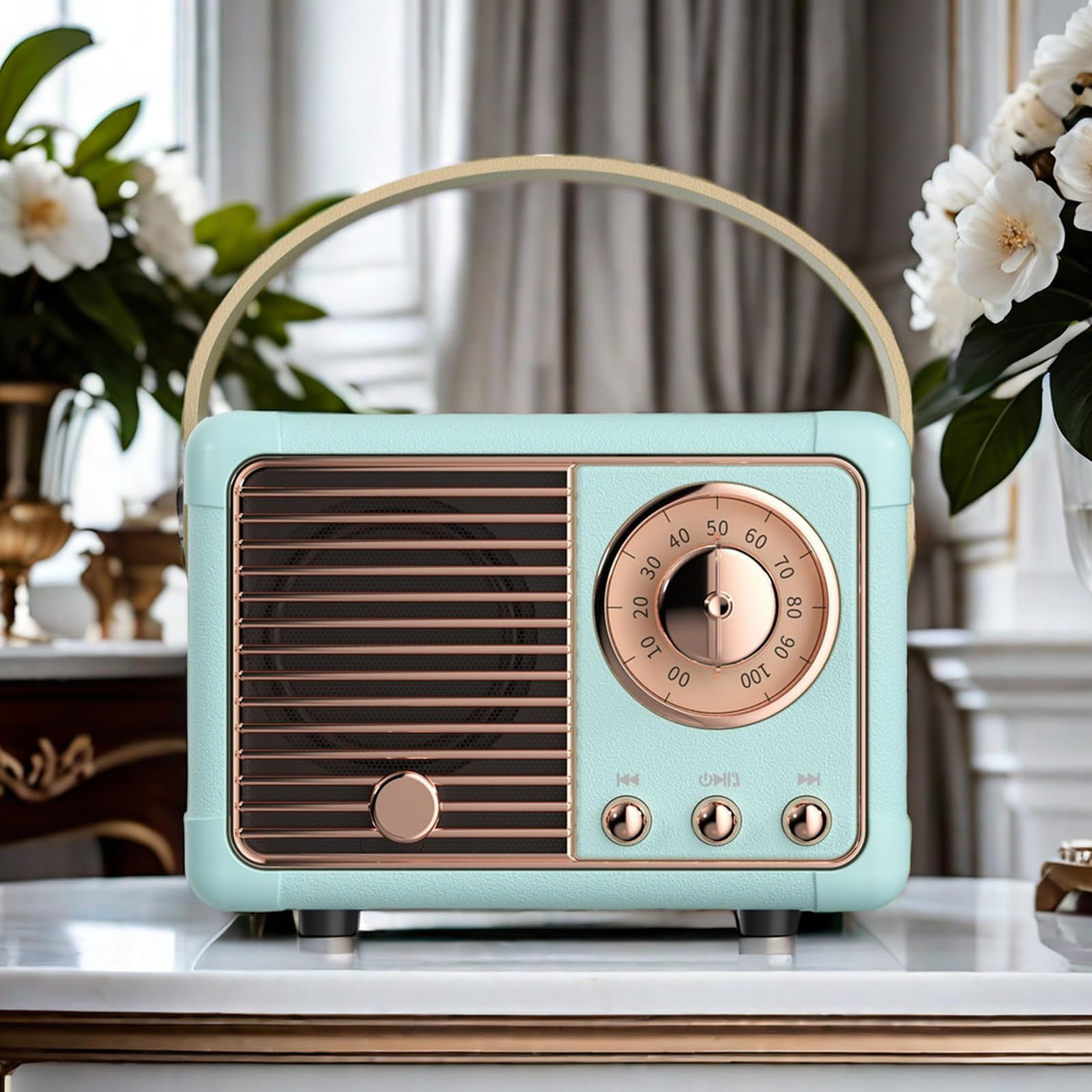 Mini haut-parleur radio Bluetooth rétro - Valise nostalgique avec Bluetooth 5.0, petite radio rechargeable pour le bureau et la maison