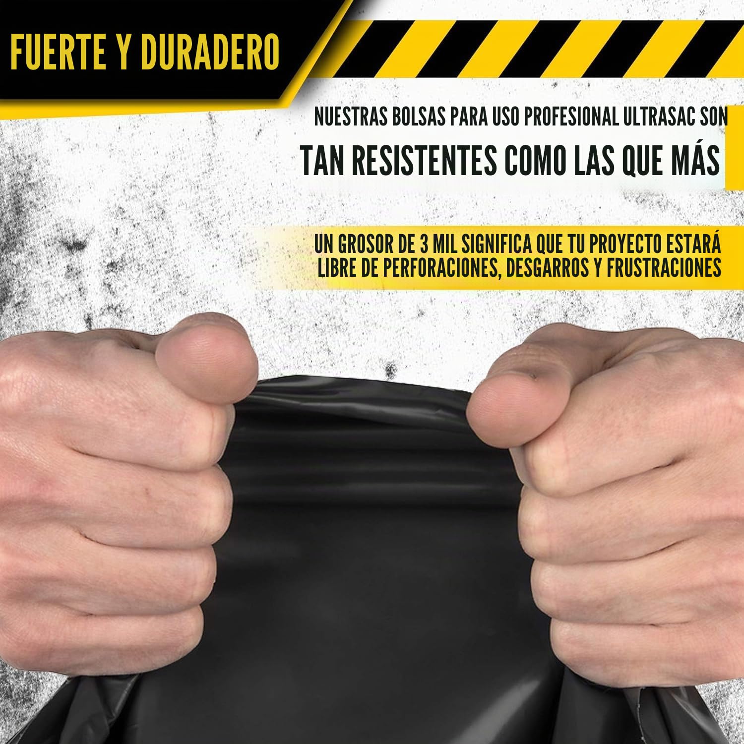 Ultrasac Bolsas para contratistas resistentes (paquete de 50 lazos), 42 galones, 32.7 x 47 pulgadas, bolsas de basura industriales grandes negras de 3 mil de grosor para construcción y uso comercial