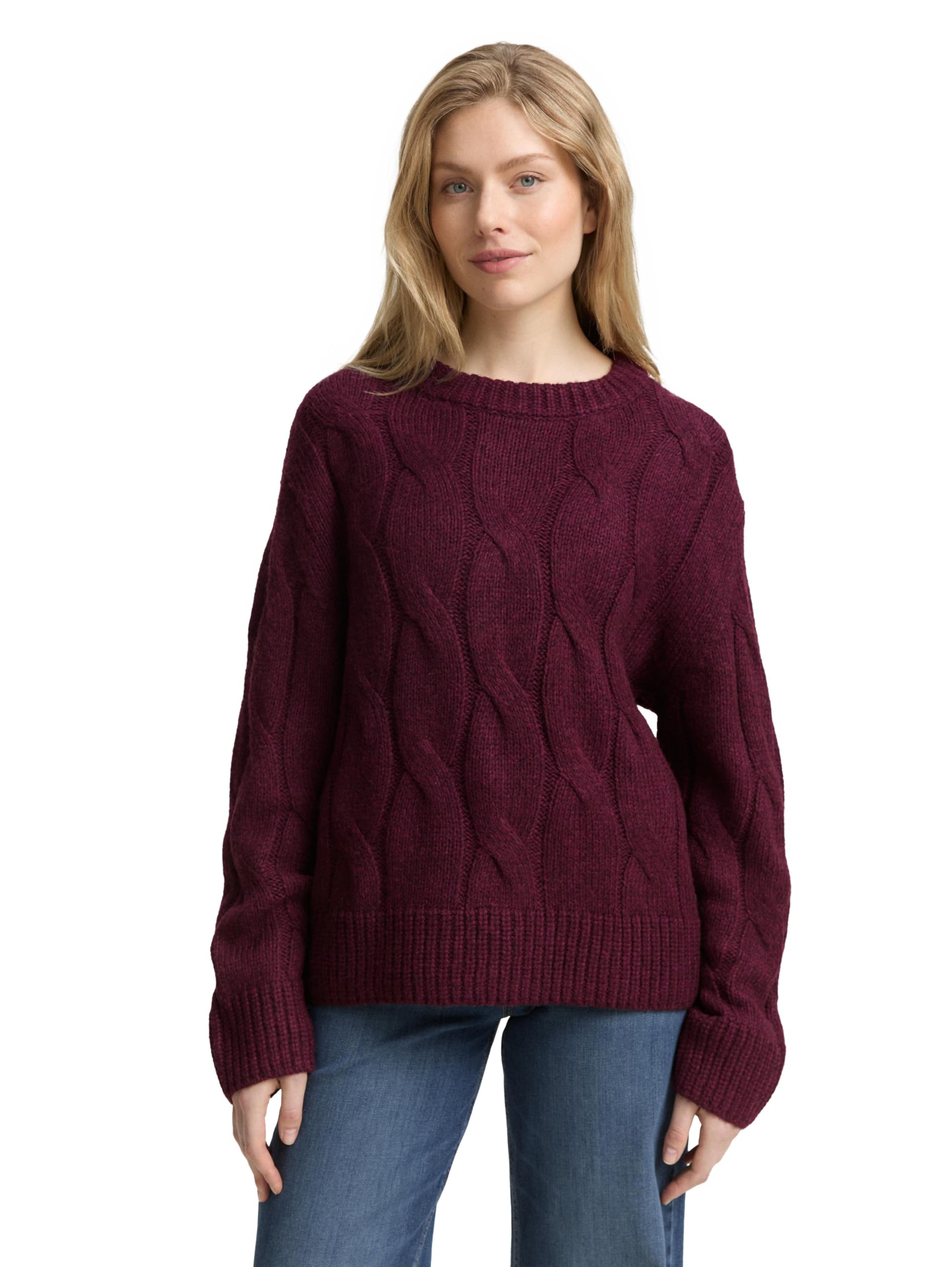 Tom Tailor Damen 1047709 Loose Fit Strickpullover mit Zopfmuster