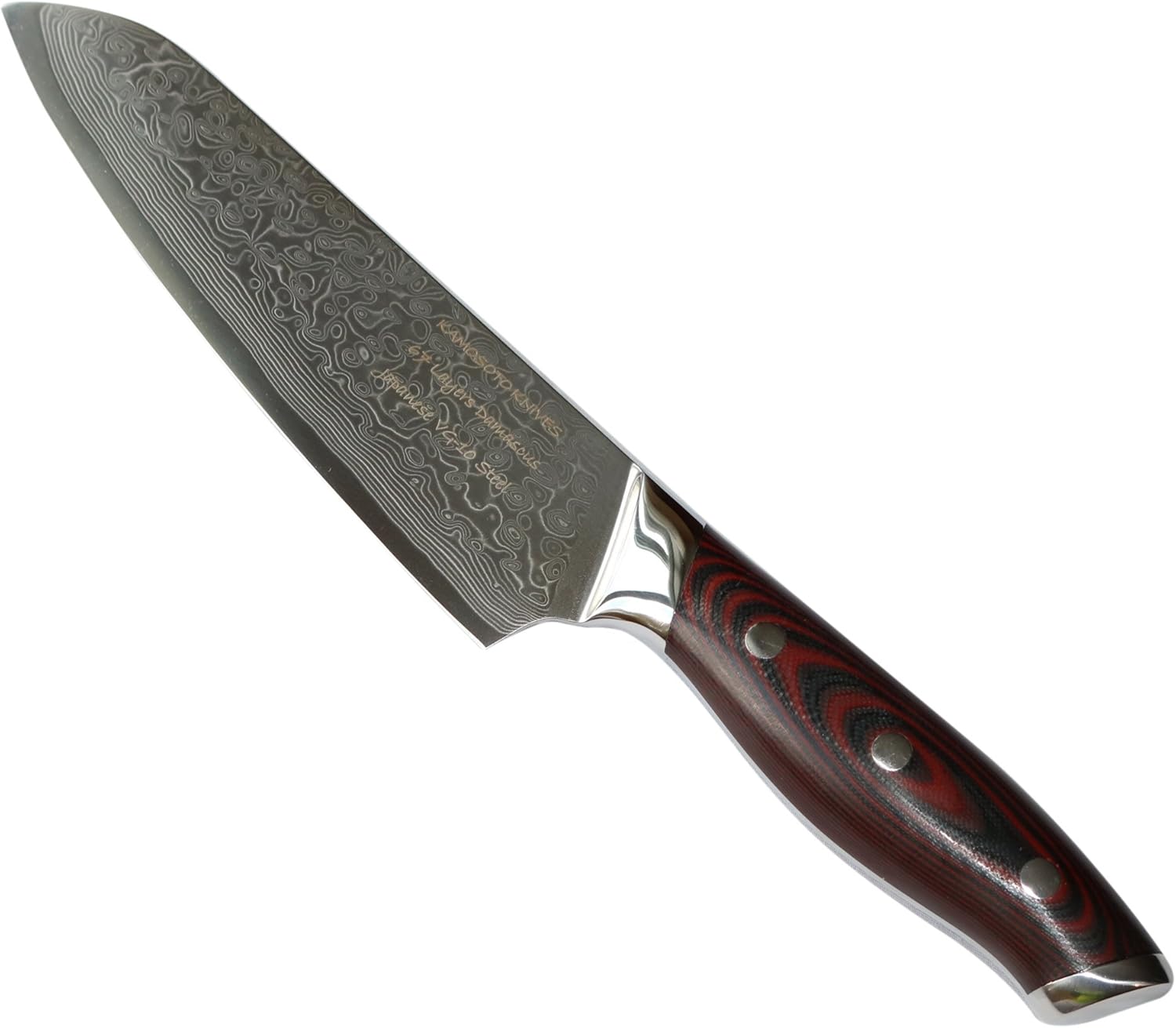 Black Friday - 60% OFF 7-inch Professional Damascus Santoku Knife by Kamosoto with High Carbon Japanese 67 Layers VG-10 Damascus Stainless Steel, Ergonomic G10 Handle and Beautiful Tiny Wave Blade Pattern, KAM521