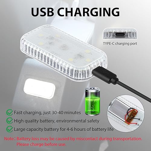 Miniatura 3 de LivTee 2 luces LED inalámbricas para el interior del automóvil pequeño, recargable por USB, luz nocturna LED para decoración del automóvil,