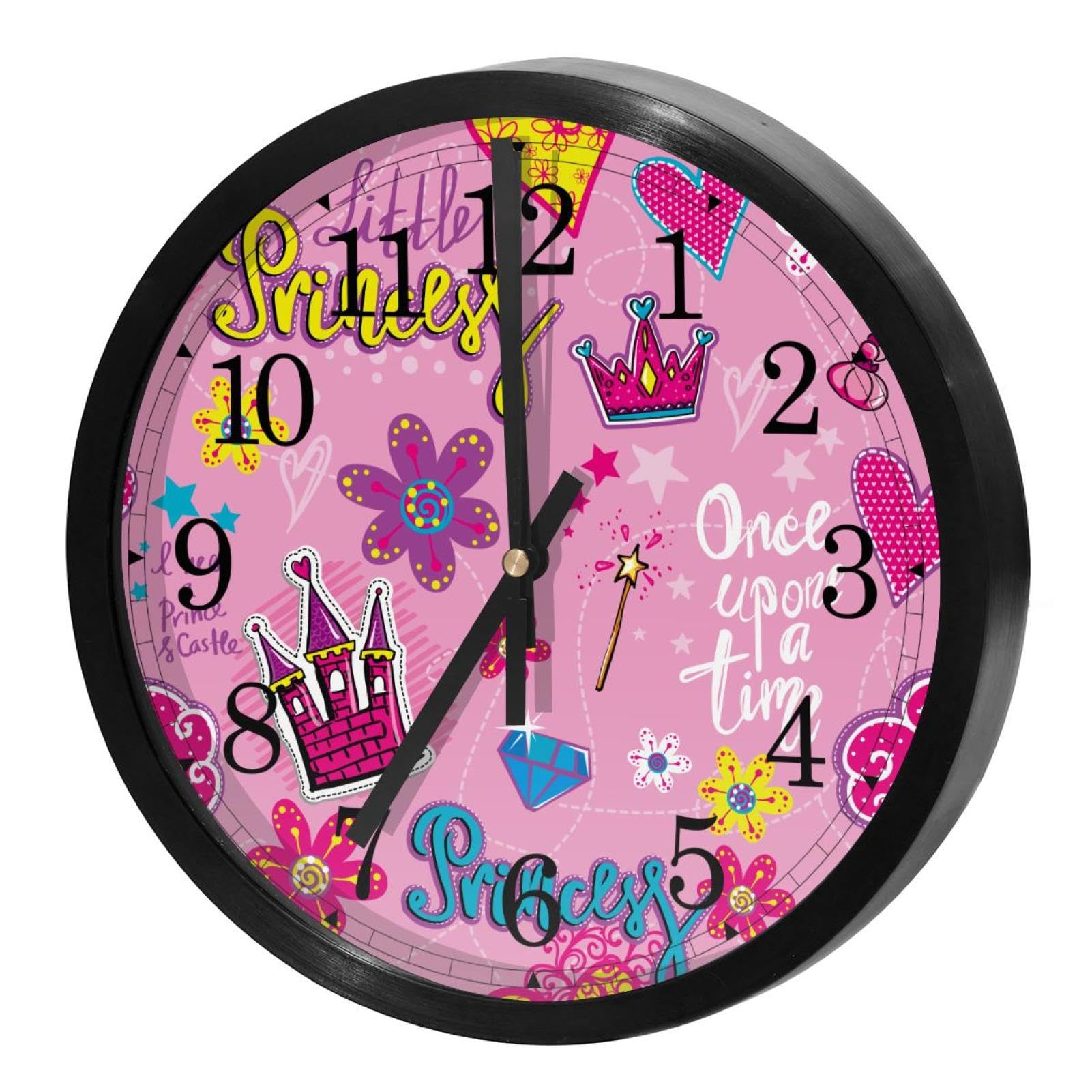Horloge murale ronde pour maison et école, décor parfait rose princesse