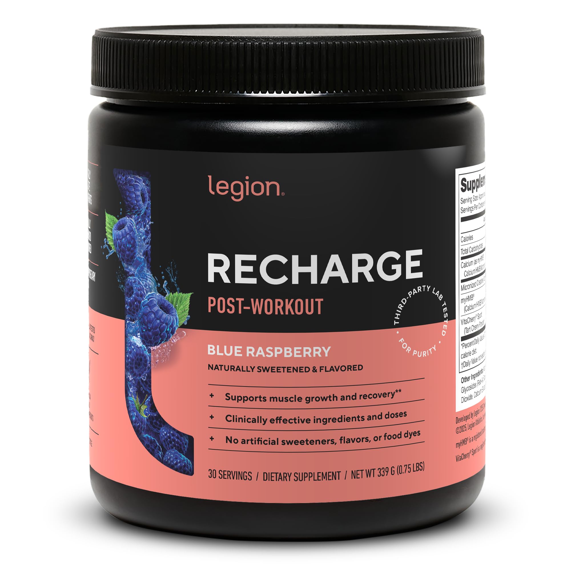 LEGION Recharge Creatine Post Workout Recovery Powder, Blue Raspberry Blue Raspberry 30 Servings (Pack of 1)