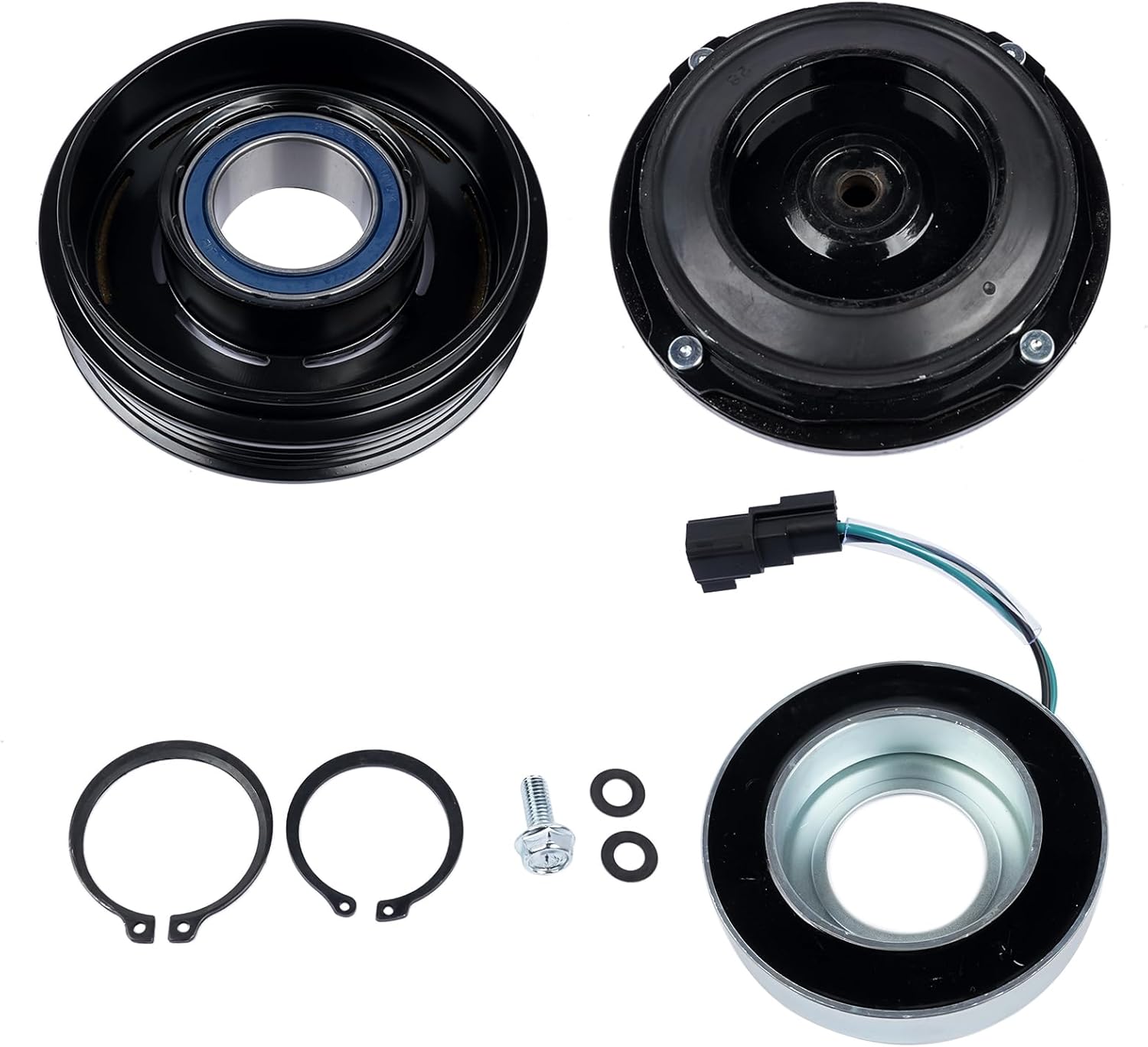 AC Compressor Clutch Kit Replacement for Chevy Silverado 1500 2500 6cyl 8cyl 4.3L 5.3L 6.2L PULLEY HUB COIL BEARING 23505629 15-40545