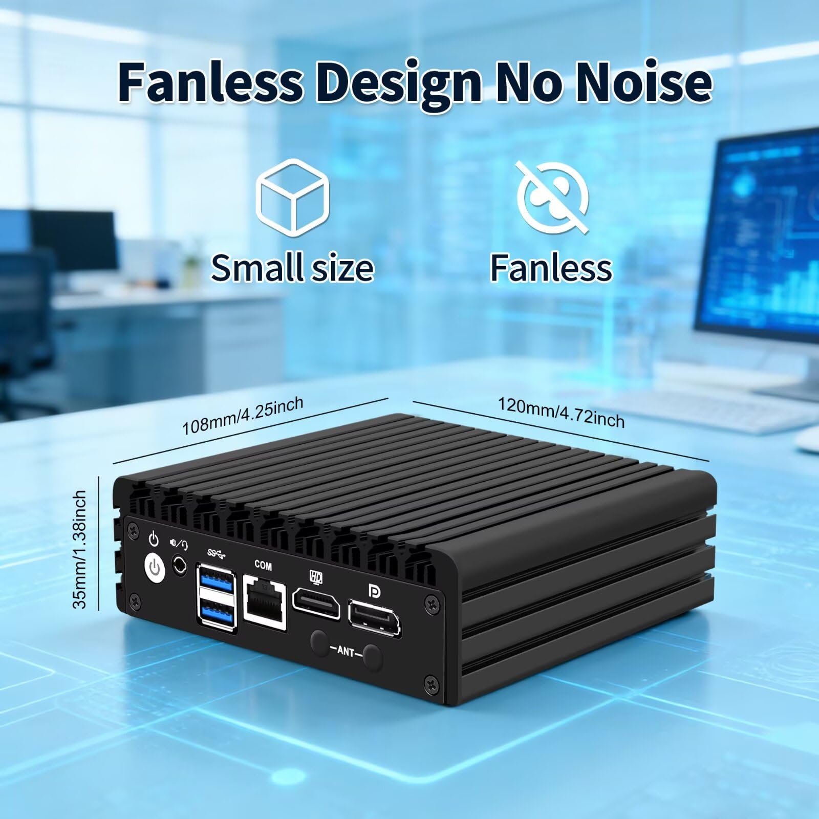 Glovary Firewall Mini PC J3710 Quad Core, 4 x i225V 2.5GbE LAN Fanless OPNsense Appliance, 8GB RAM 128GB SSD, F3 Micro Router Computer Hardware, AES-NI, HD+DP Dual Display, Console, 2USB3.0, SPK/MIC - 5