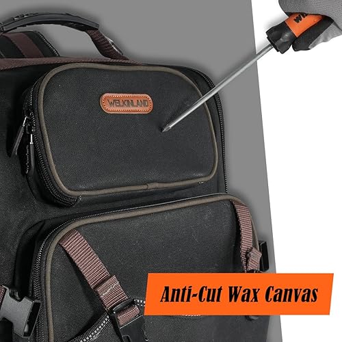 Miniatura 7 de WELKINLAND Mochila de electricista de 46 bolsillos, mochilas de herramientas completamente abiertas, mochila de herramientas de alta resistencia,