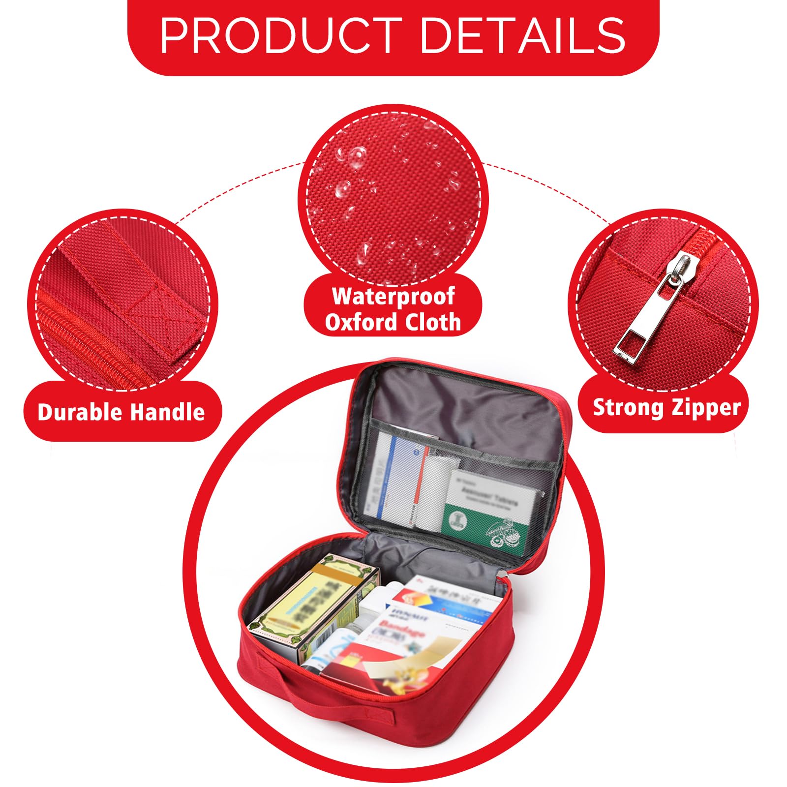 Bolsa Médica de Primeros Auxilios Portátil - Kit para Hogar, Oficina y Viajes - Gran Capacidad