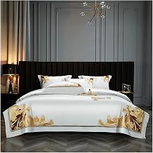 Classic Embroidery Bedding Set Egyptian Cotton Duvet Cover Flat Sheet Pillowcace Queen King Bed Linen Set 4pcs Bed Set,Bed Sheets,One Color-King Size 4 pcs