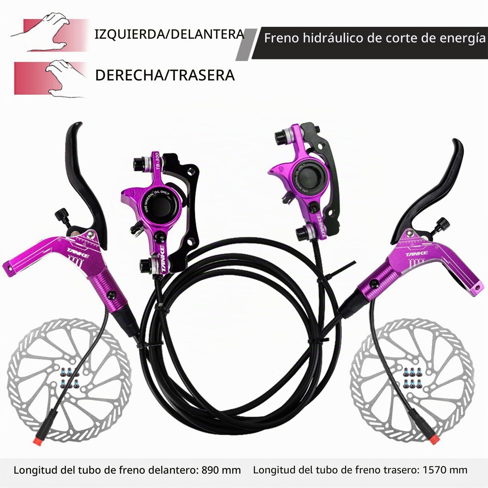 Juego de Frenos de Disco Hidráulicos para Bicicleta, 2-pistones (Púrpura)