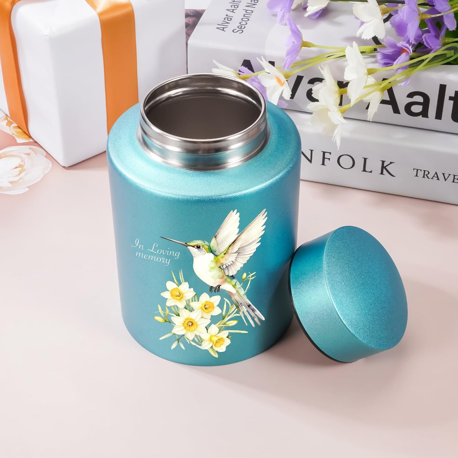 SOITIS Photo Customized Small Urn for Human Ashes Hummingbird Cremation Urn 5.9 Inches Stainless Steel Decorative Urn Memorial Urns for Human Women Man Mini Urns Keepsake